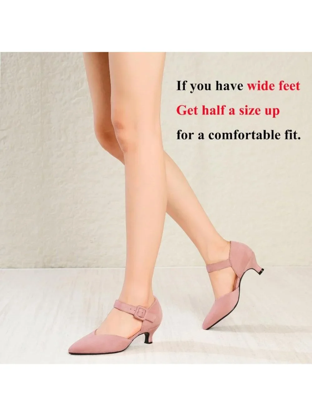 Women's Pink Suede Closed Pointed Toe Ankle Strap Buckle Heels Slip on Low Heel